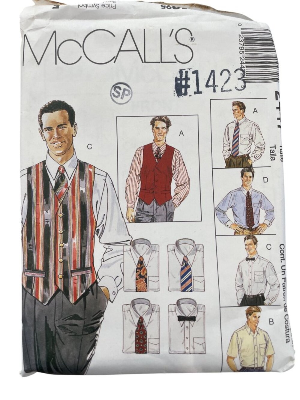 Vintage 90s McCalls 2447 Sewing Pattern Size XL-XXXL Mens Shirt Vest Tie CUT